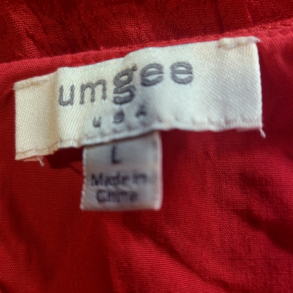 Umgee Red Embroidered Babydoll Bliss Bohemian Dress with Bell Sleeves Size Large - Picture 9 of 10